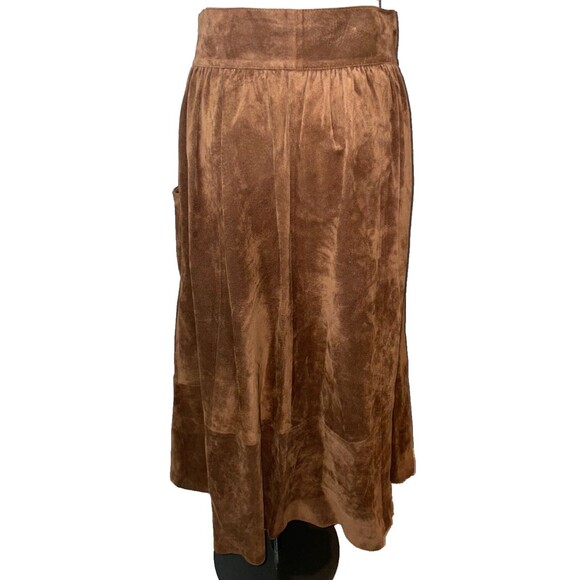 Leather School Italy Suede Maxi A-Line Skirt size L Button Front Western - Picture 7 of 8